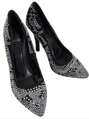 SHIEKH! GORGEOUS BLACK VEGAN SUEDE RHINESTONE PATTERNED PUMPS, HEELS! SZ 6.5